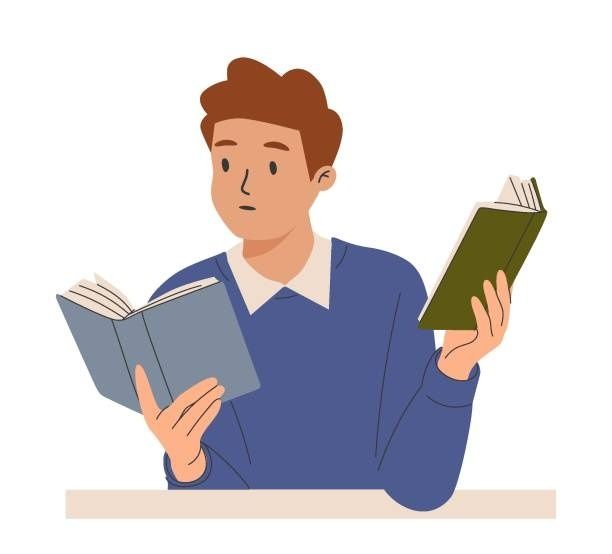 Illustrasjon av en person som leser en åpen papirbok